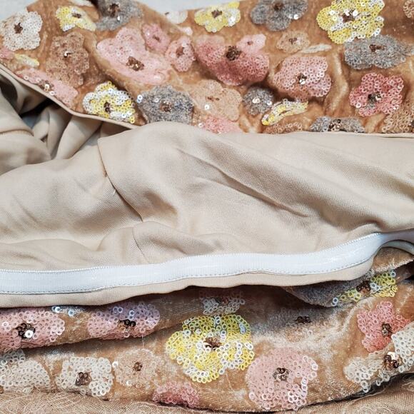 NWT Cider Beige Velvet Sequin Flowers Romantic Spring Strapless Mini Dress 3XL - Picture 7 of 16